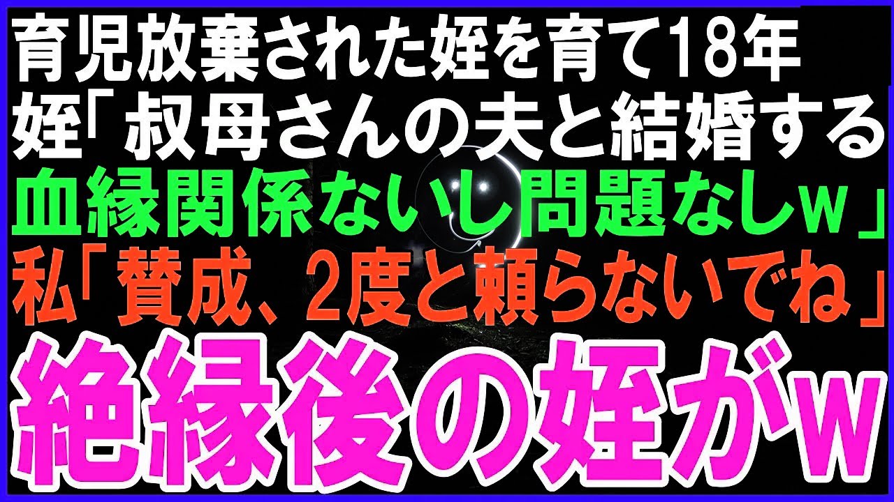 育児放棄された姪を育て18年…姪「叔母さんの夫と結婚する！血縁関係ないし問題なしw」私「好きにしなさい、でも二度と頼らないでねw」縁を完全に絶った結果