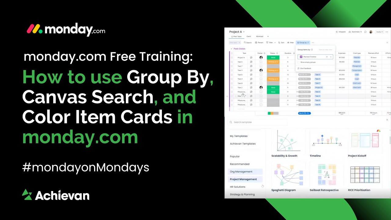 monday.com Free Training: How to use Group By, Canvas Search, and Color Item Cards