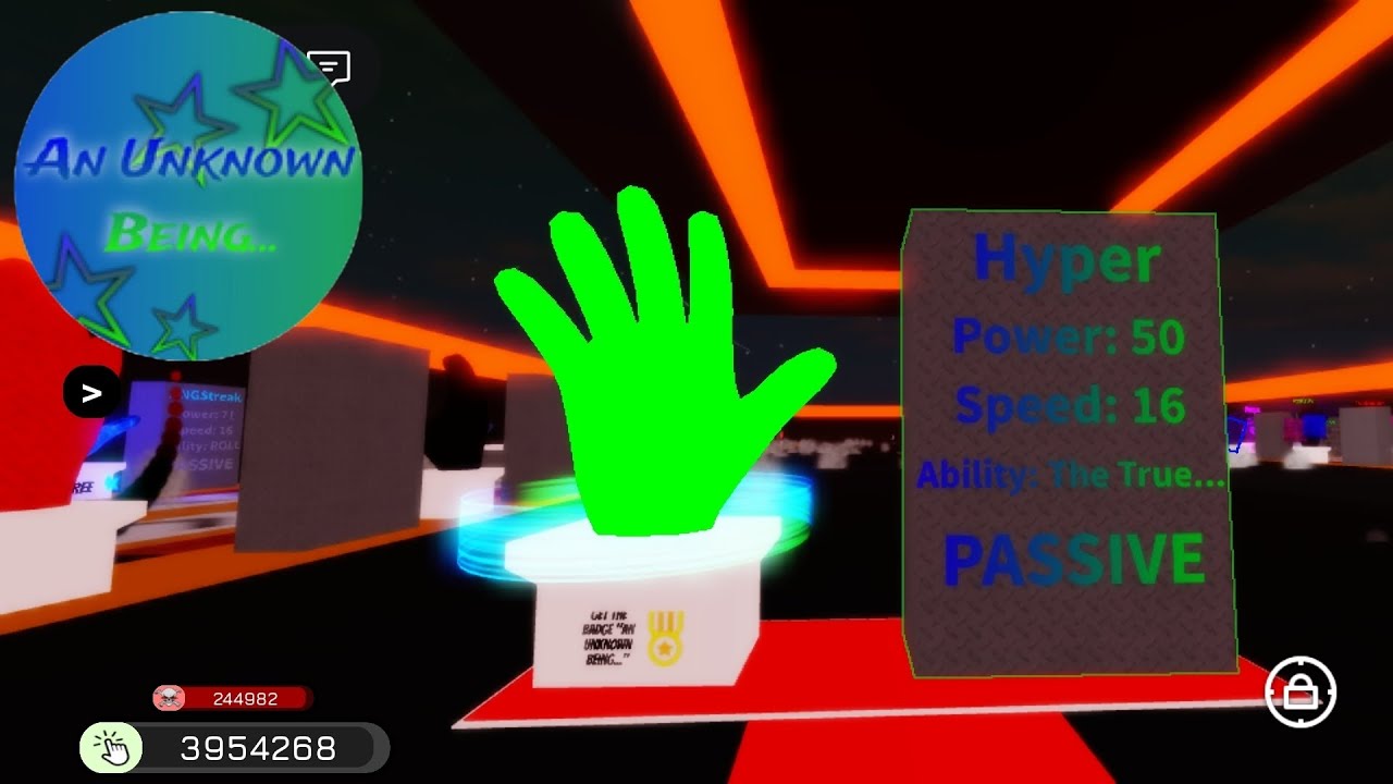 How to get the Hyper + Badge An Unknown Being... | Showcase | Killstreak Gloves Button Test 