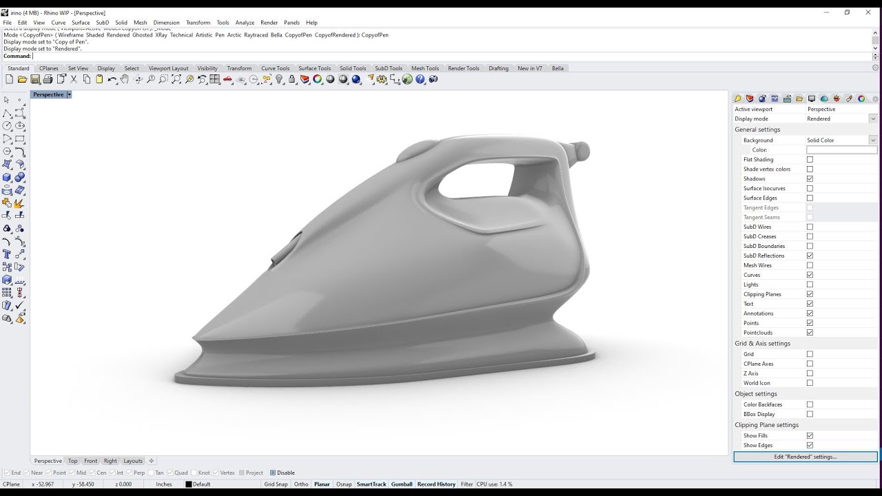 Rhino 7 windows- How to Create a Hand Iron Using SubD (Timelapse)