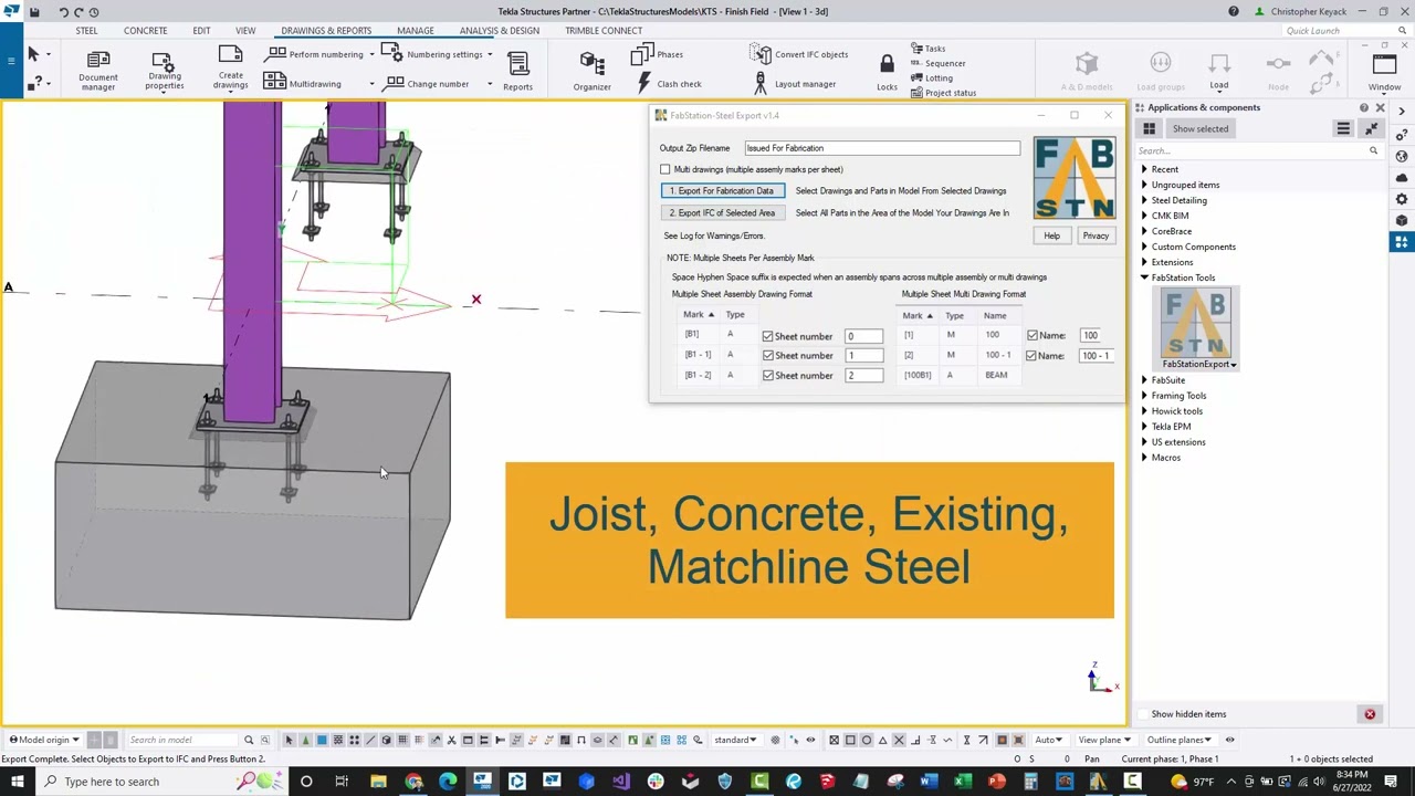 FabStation Export for Tekla Structures