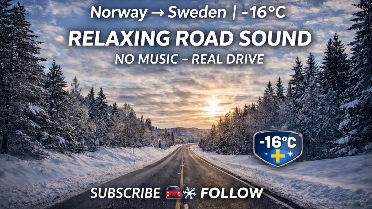 40 Minutes Winter Drive to Sweden ❄️ Real Road Sounds | Norway Route -16°C