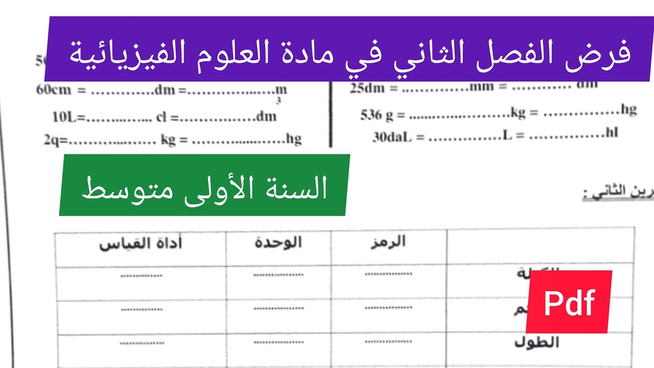 فرض الفصل الثاني في مادة العلوم الفيزيائية والتكنولوجية السنة الأولى متوسط💪🔥💯