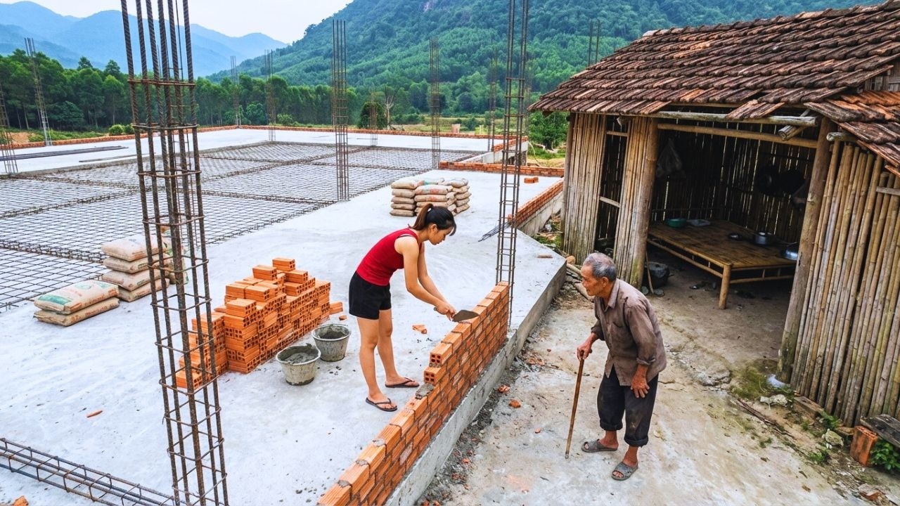 Help Poor Man 85 Year Old Build New House - Constructing Strong Steel And Concrete Foundation