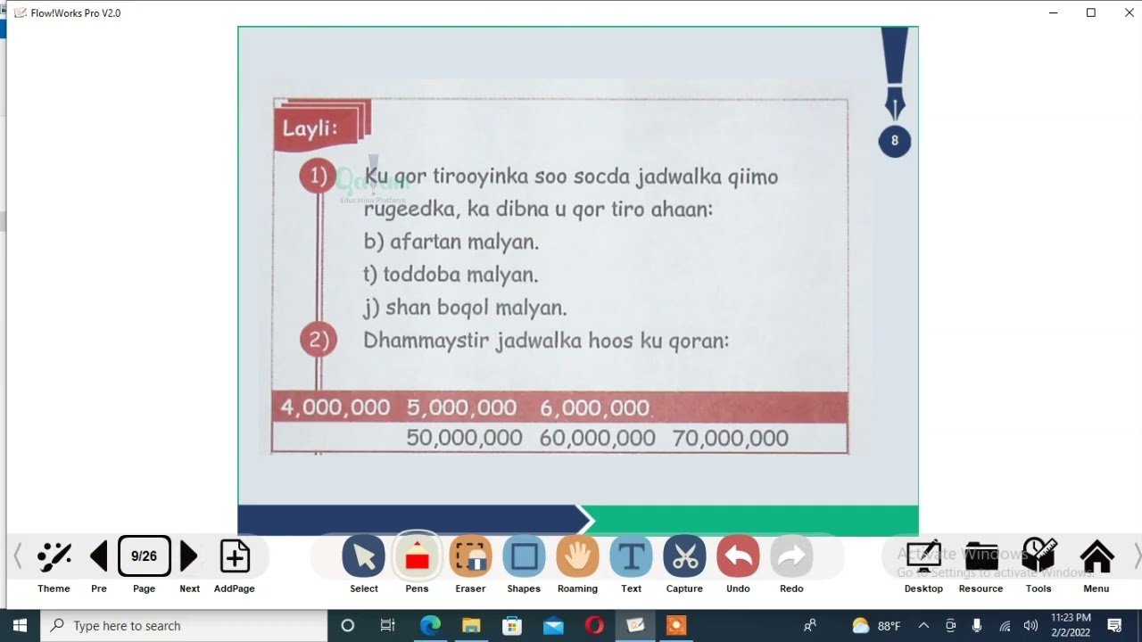 Xisaab Grade5, Cutubka 1aad  Cashirka1aadMalyan, Toban Malyan