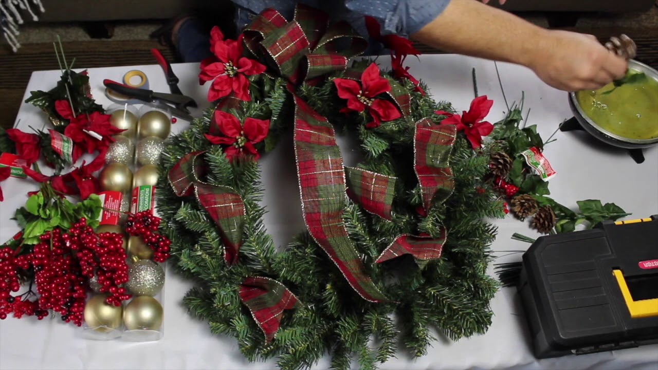 EASY DIY Dollar Tree Christmas Wreath / Wreath Tutorial 2018 / Traditional Christmas Wreath