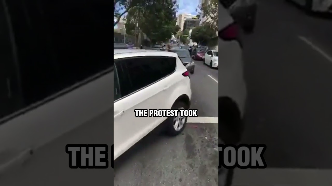 Guy stops protesters from blocking traffic