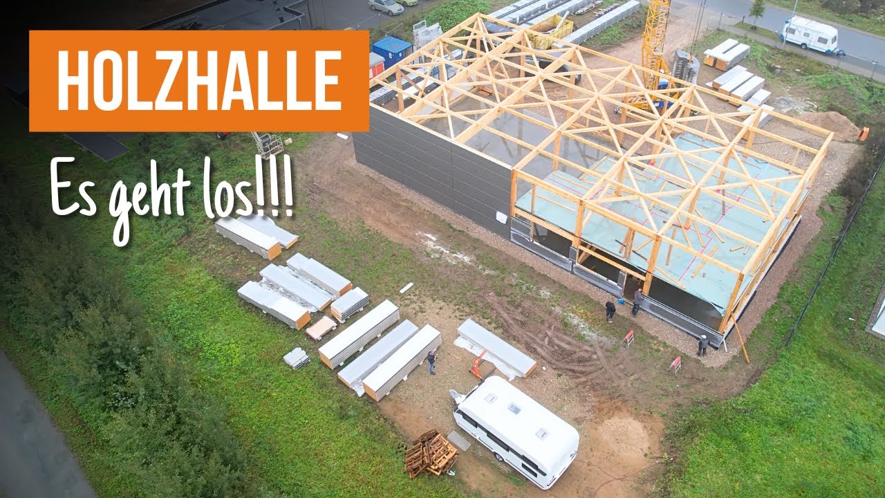 Unsere Holzhalle wird gestellt! Jetzt geht es mit dem Holzbau endlich los, Gewerbehalle aus Holz!!!