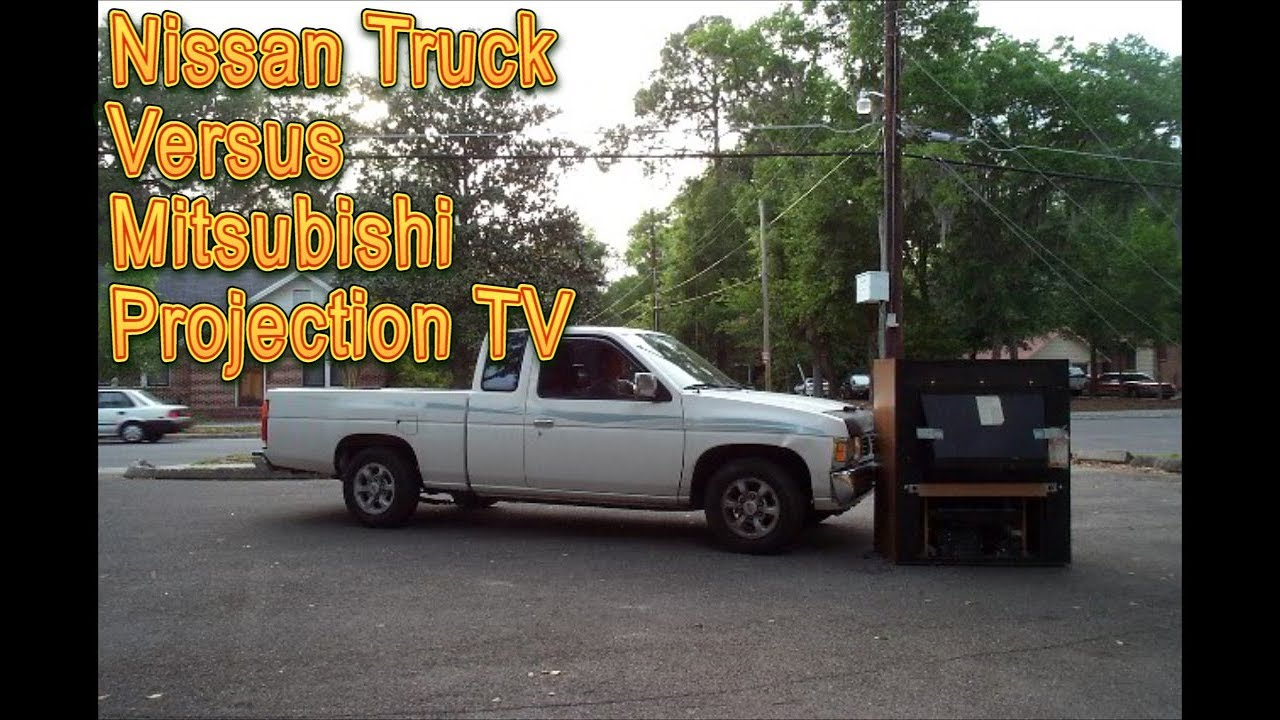 Nissan Frontier Pickup Truck Versus Old Broken Mitsubishi Big Screen TV Destruction