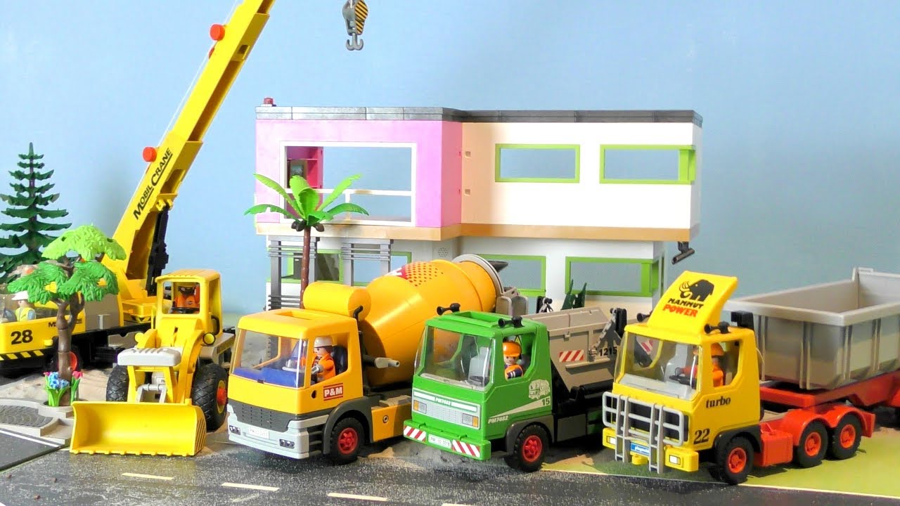 Bagger, Trucks & Lastwagen - Bau einer Villa - Baustelle für Kinder - Playmobil Vehicles for Kids