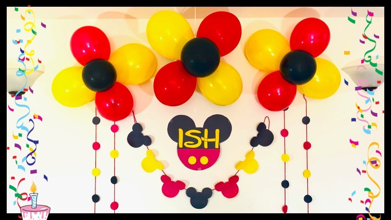 kids birthday party decoration at home / mickey mouse theme birthday decoration.