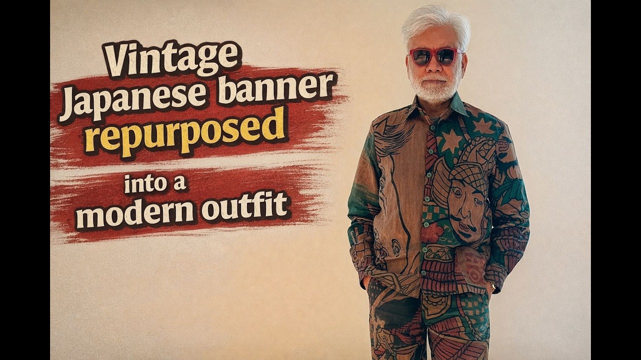 Outfit made from vintage Japanese banner