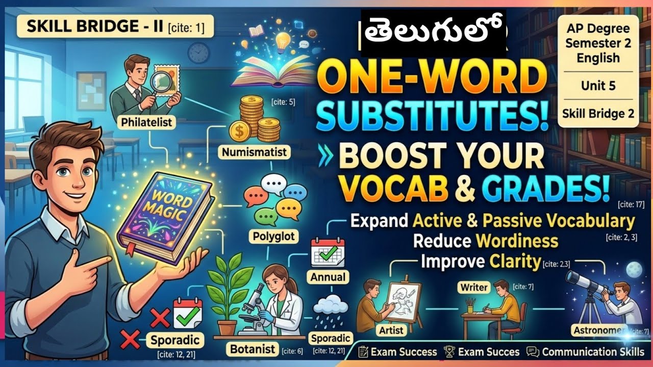 One Word Substitutes in Telugu I AP Degree Semester 2 English Skill Bridge 2 Grammar