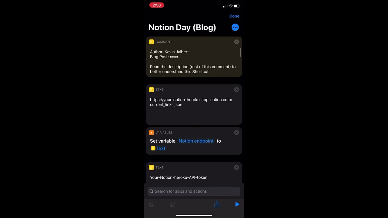 Using iOS Shortcuts to open my current day/week pages in Notion