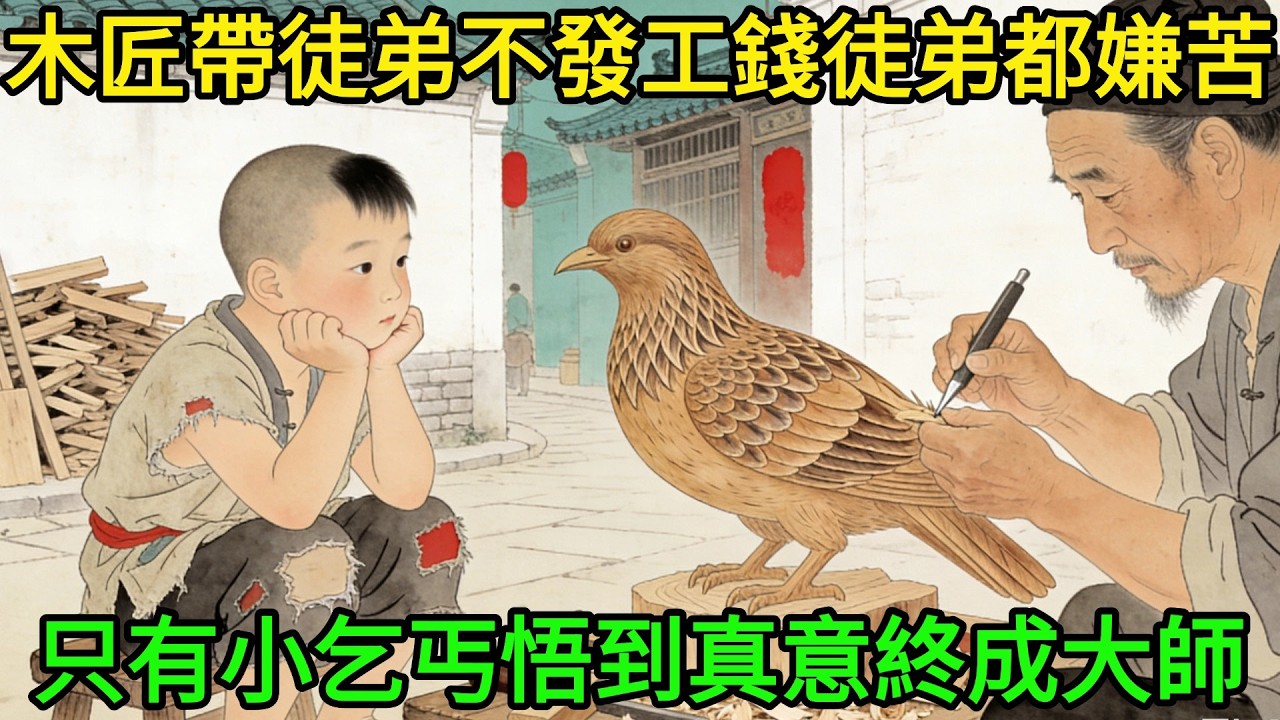 老木匠帶徒弟從不發工錢，所有徒弟都嫌苦堅持不過一年，只有小乞丐悟到木匠真意，學藝5年，成木匠大師！#民間故事#善有善報#爲人處世#故事分享
