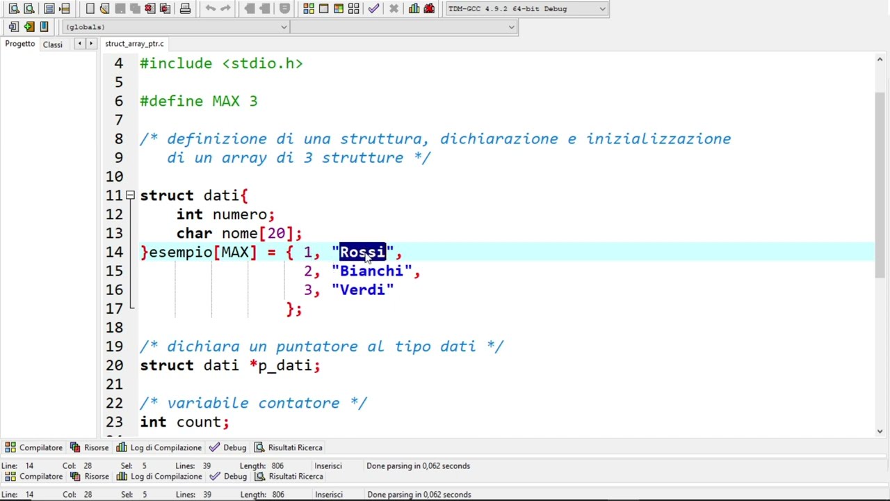 Linguaggio C -  Array di strutture e puntatori