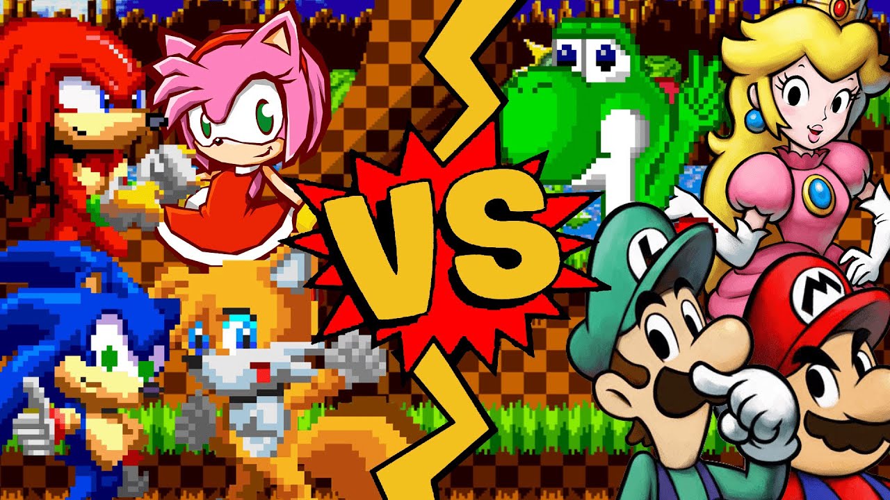 M.U.G.E.N Battles | Sonic/Tails/Knuckles/Amy Rose vs Mario/Luigi/Peach/Yoshi | Sonic vs Super Mario