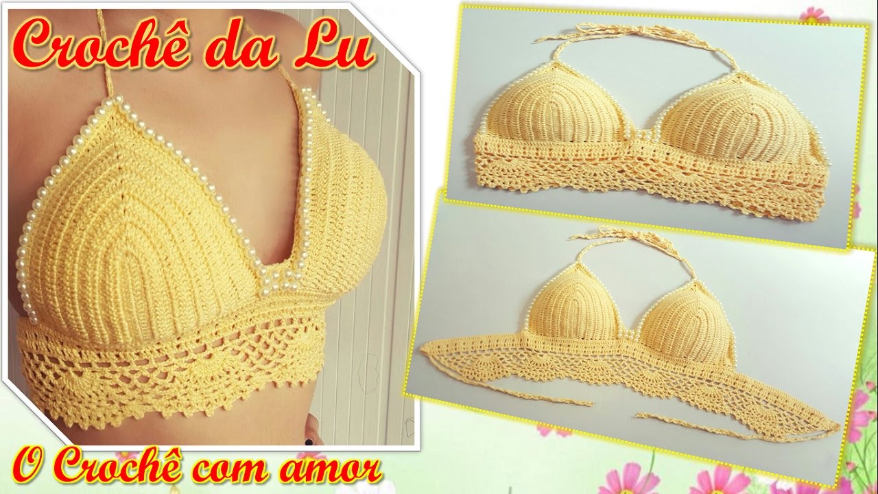 Top-cropped em Crochê, com Pérolas