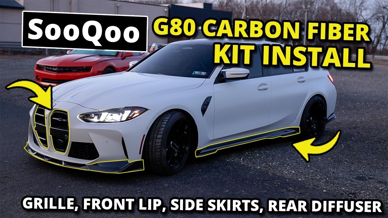 How to install BMW G80 M3 Front Lip, Side Skirt, Grille, and Diffuser - SooQoo Carbon Fiber G82 G83
