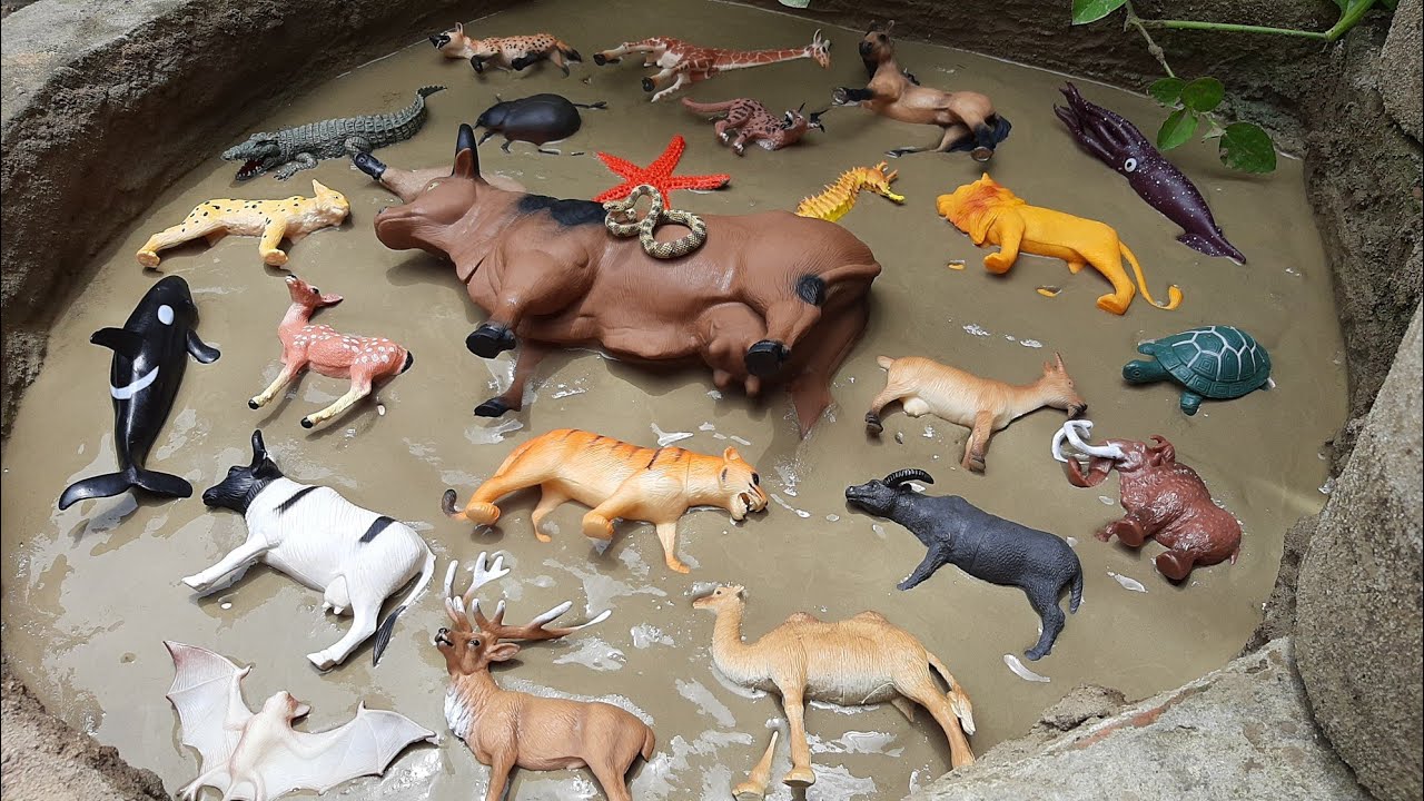 Animais de Plástico Presos na Lama Lince Cervo Ornitorrinco Hiena Tigre Estrela do Mar Cabra
