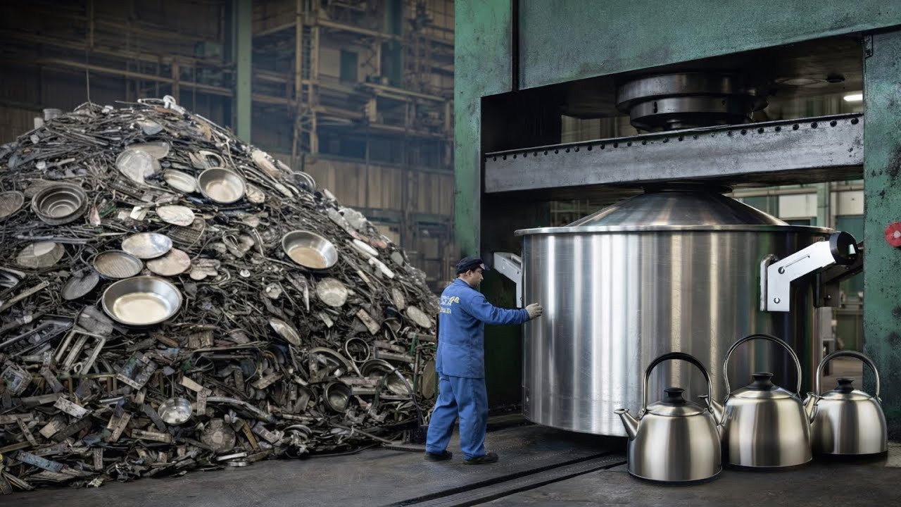 Inside Factory: Aluminum Scrap Recycling into Heavy Tea Kettle Production