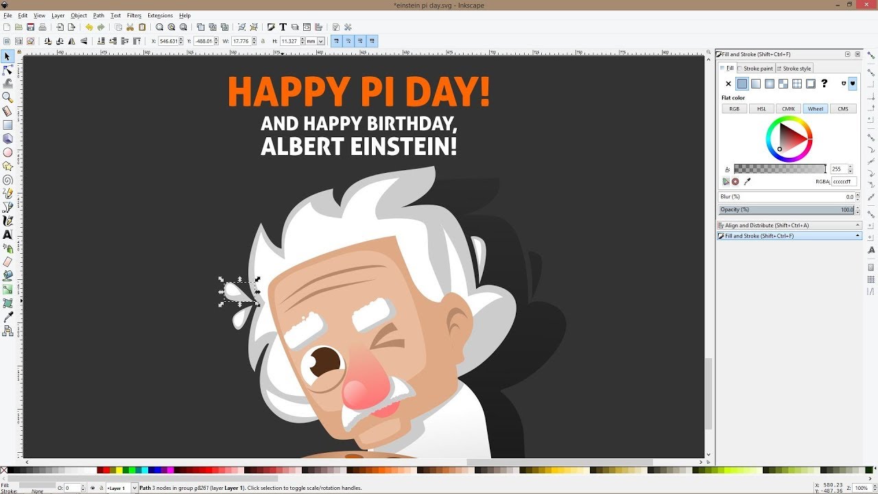 Drawing a cartoon Albert Einstein on Pi Day in Inkscape!