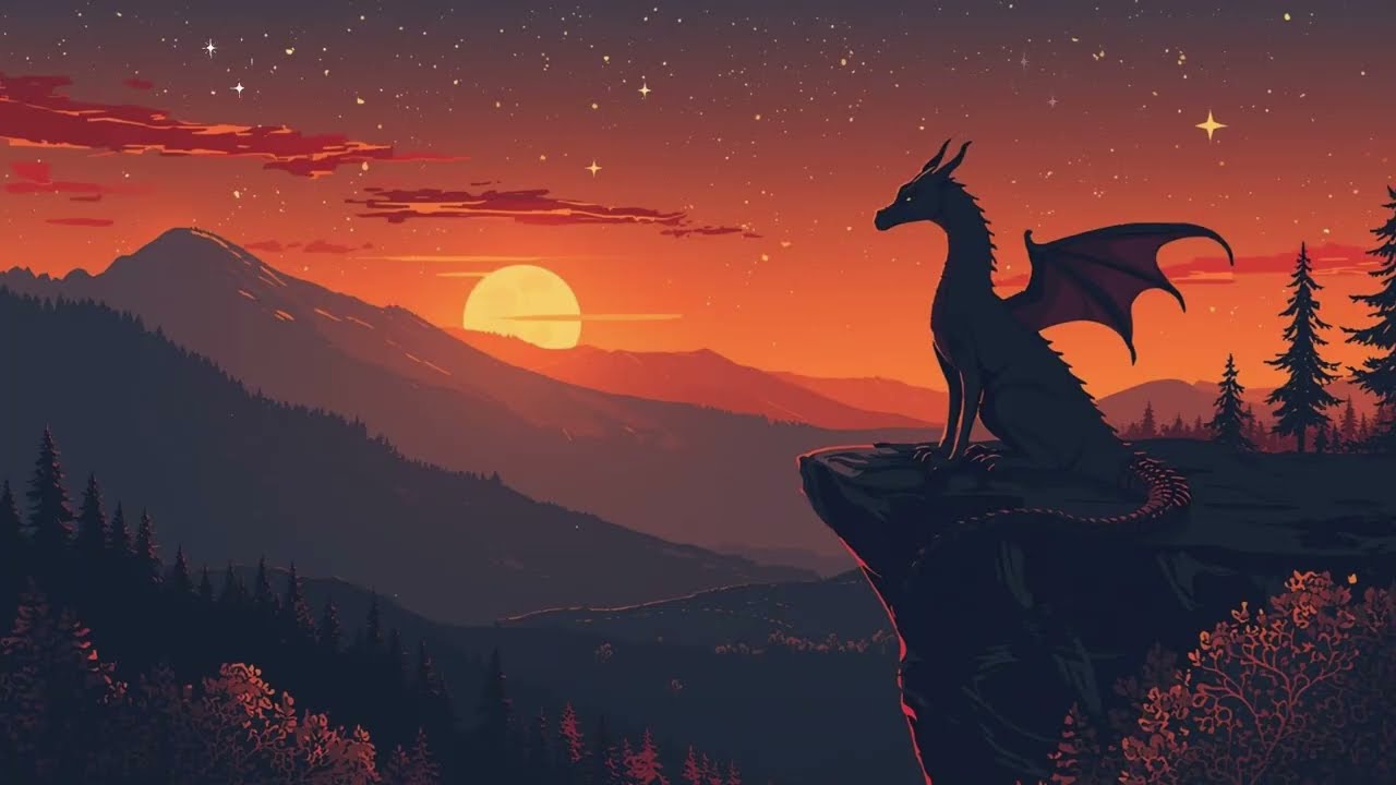 Dragon Ambience Piano Music | Peaceful Fantasy Mountain Scenery