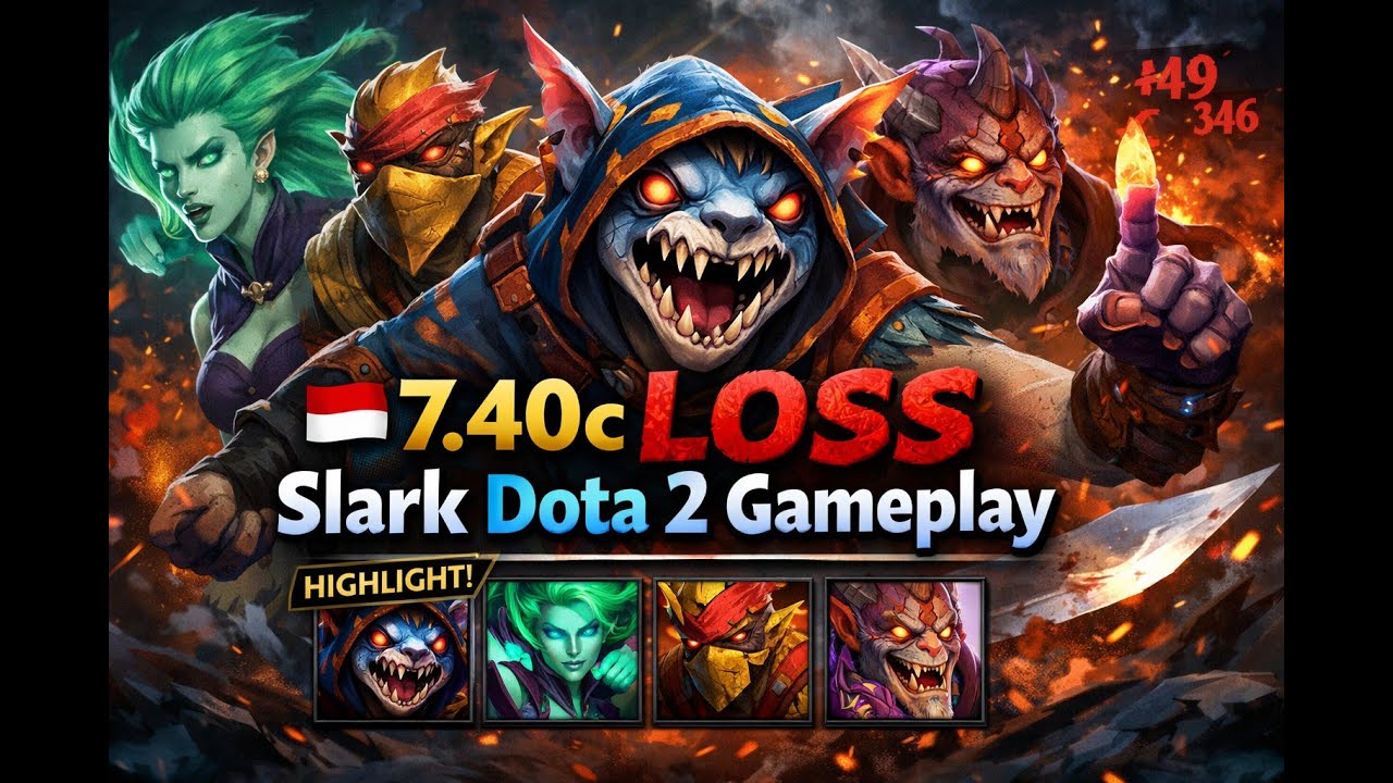 🇮🇩 7.40c LOSS Slark Dota 2 Gameplay. Slark (Highlight), Death Prophet, Bounty Hunter, Slark, Lion
