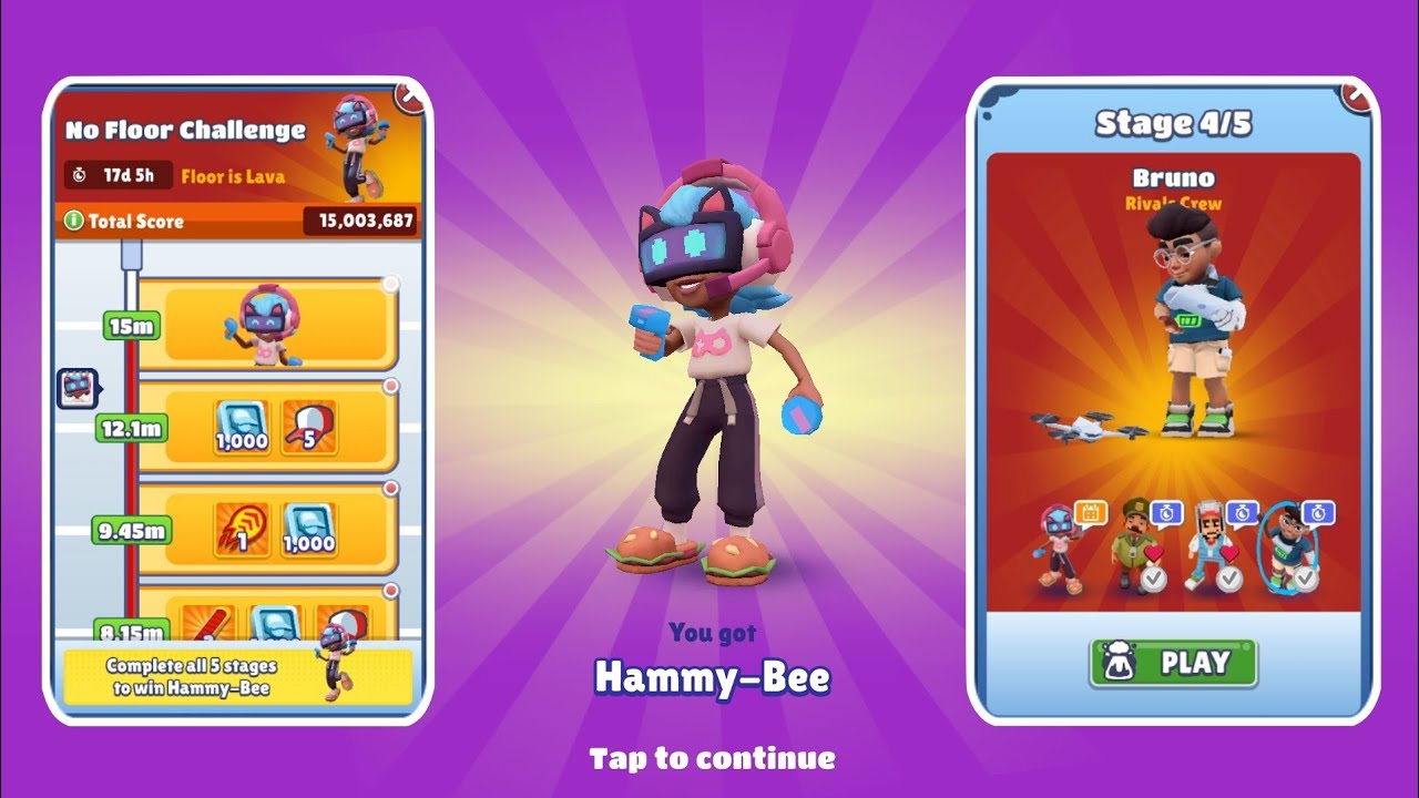 Subway Surfers Classic Hammy -Bee Floor is Lava No Floor Challenge in Subway Surfers Classic 2024