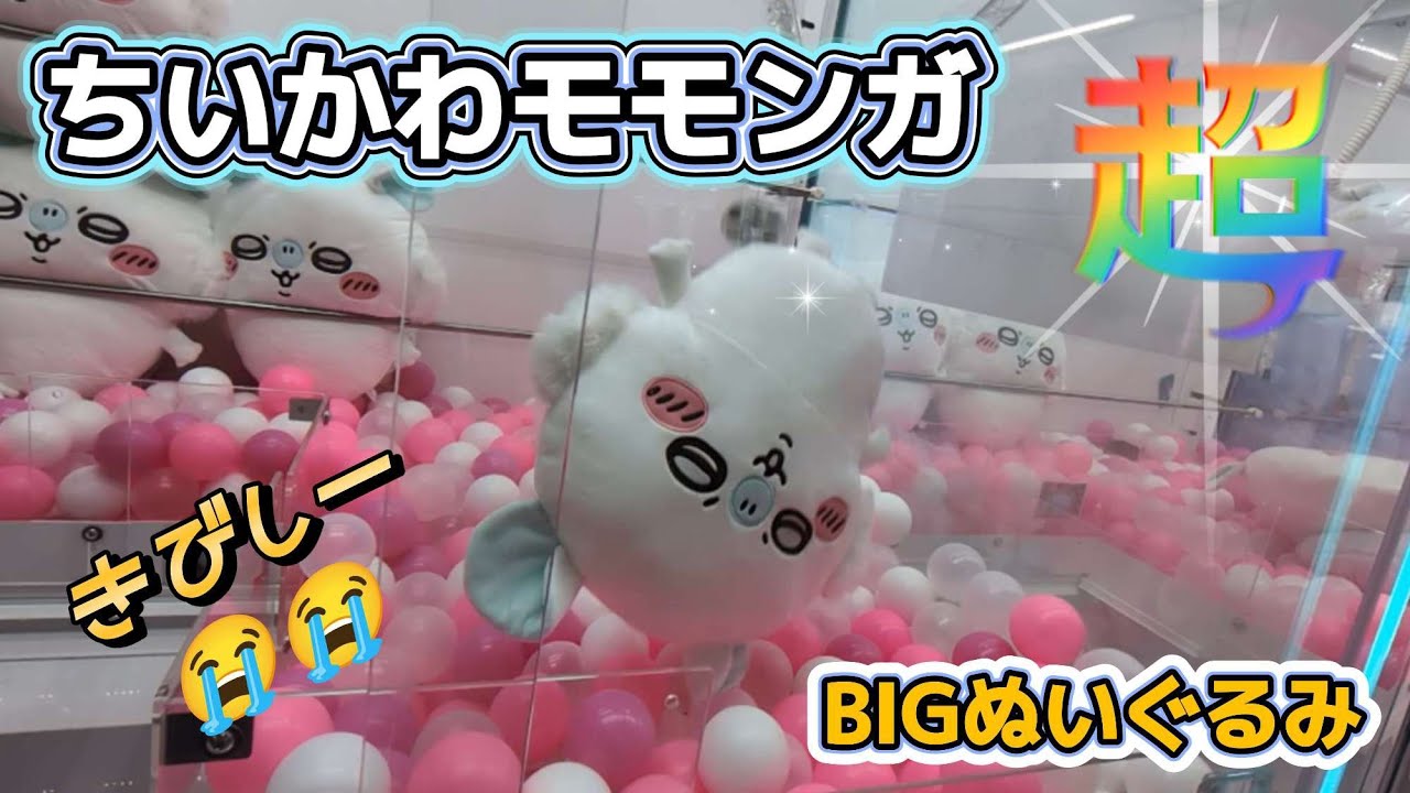 ちいかわモモンガ超BIGぬいぐるみ☆ このサイズの導入初日設定はやっぱり…。【クレーンゲーム】