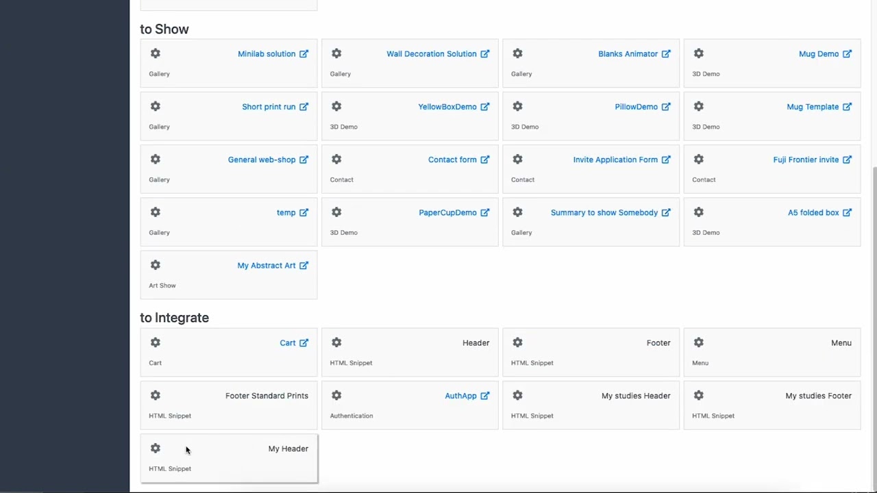 HTML snippets for Header and Footer