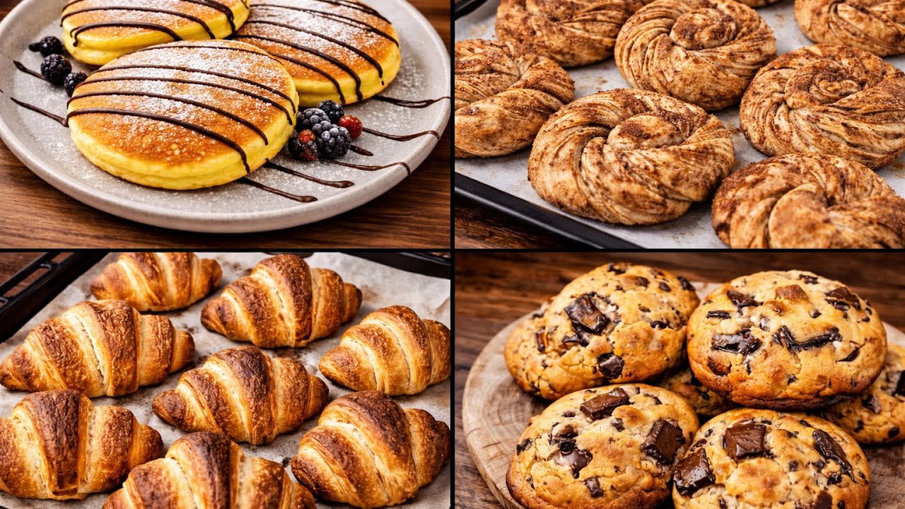 👉 4 Easy Homemade Recipes | Bakery Favorites 🥞🍪🥐