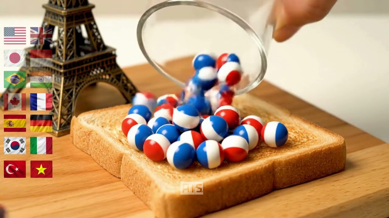 Spreading Country Flag balls on Toast 🍞🌍 | AI ASMR &ndash; Oddly Satisfying Toast ASMR PART 1