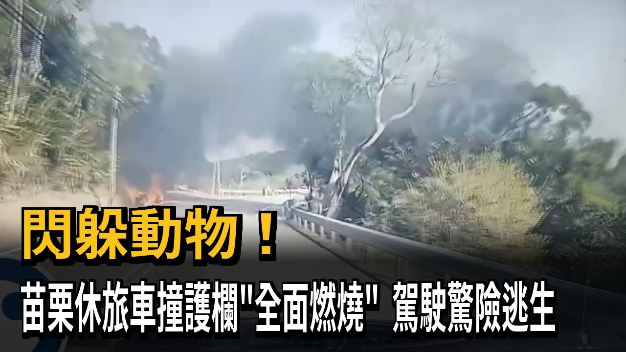 閃躲動物！ 苗栗休旅車撞護欄「全面燃燒」  駕駛驚險逃生－民視新聞
