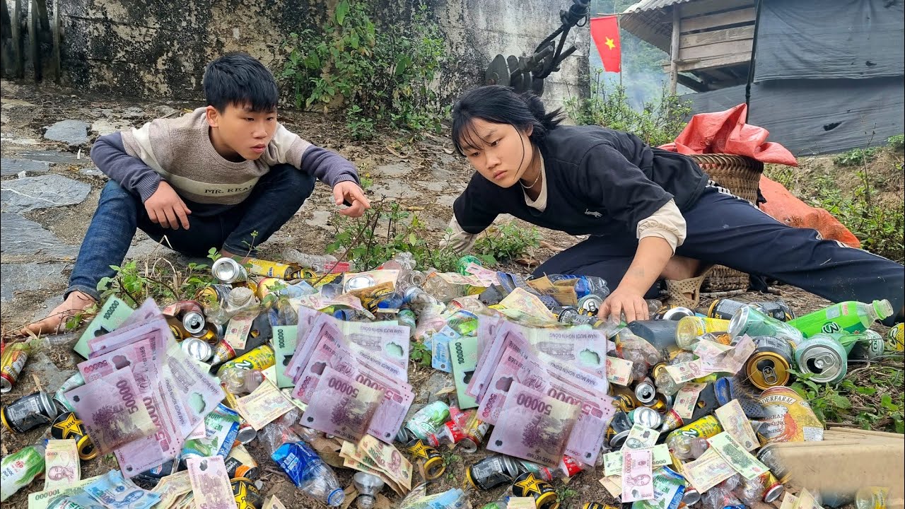 Orphan boy and Mute girl,   pick up bottles and cans scrpa it to the market to sell l cooking
