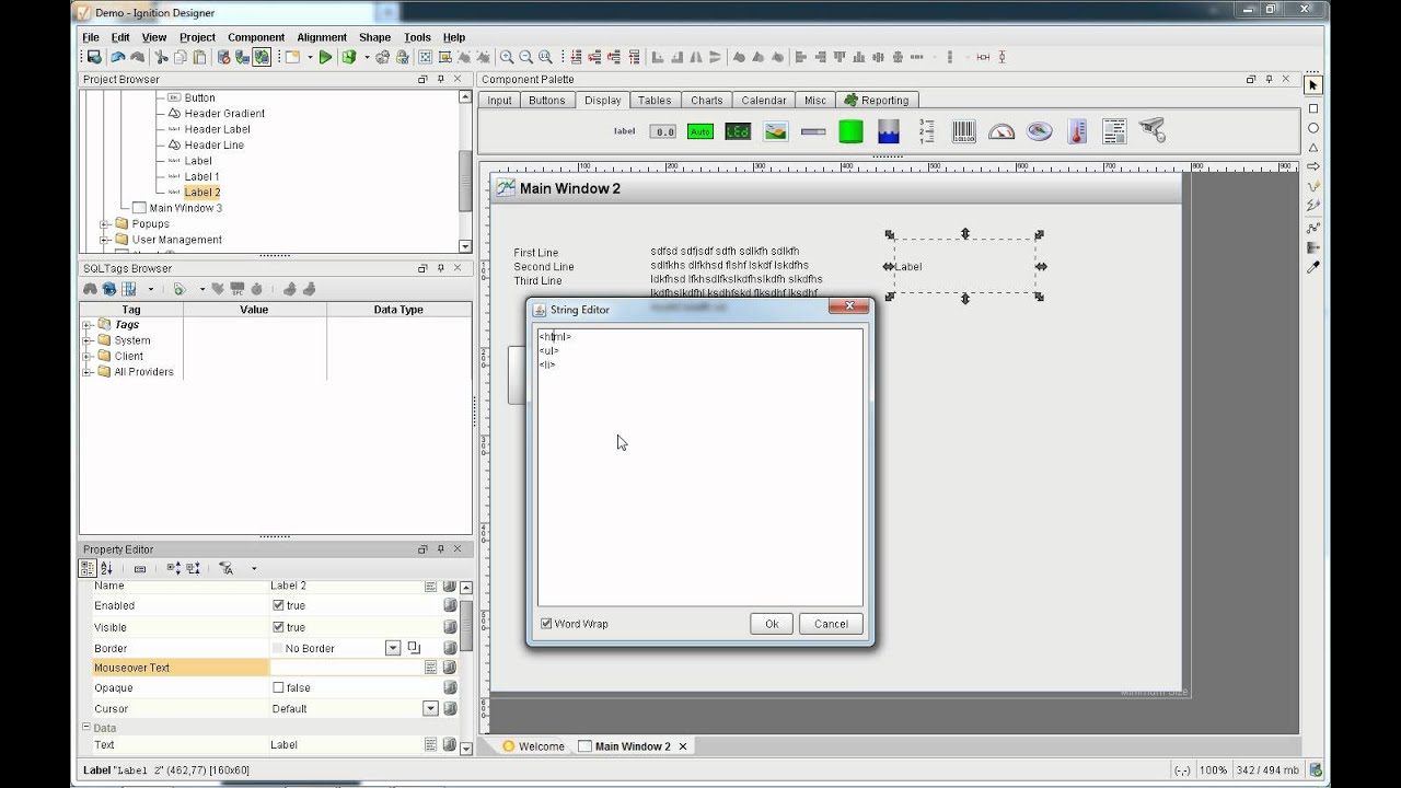 Ignition Designer: Multi Line Components using HTML