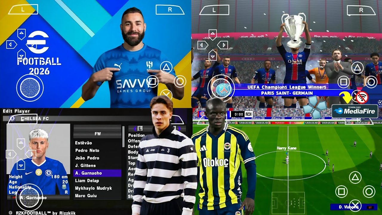 eFootball PES 2026 PPSSPP Android Offline Full Update UCL & League Kits 25/26 Season 4k Graphics