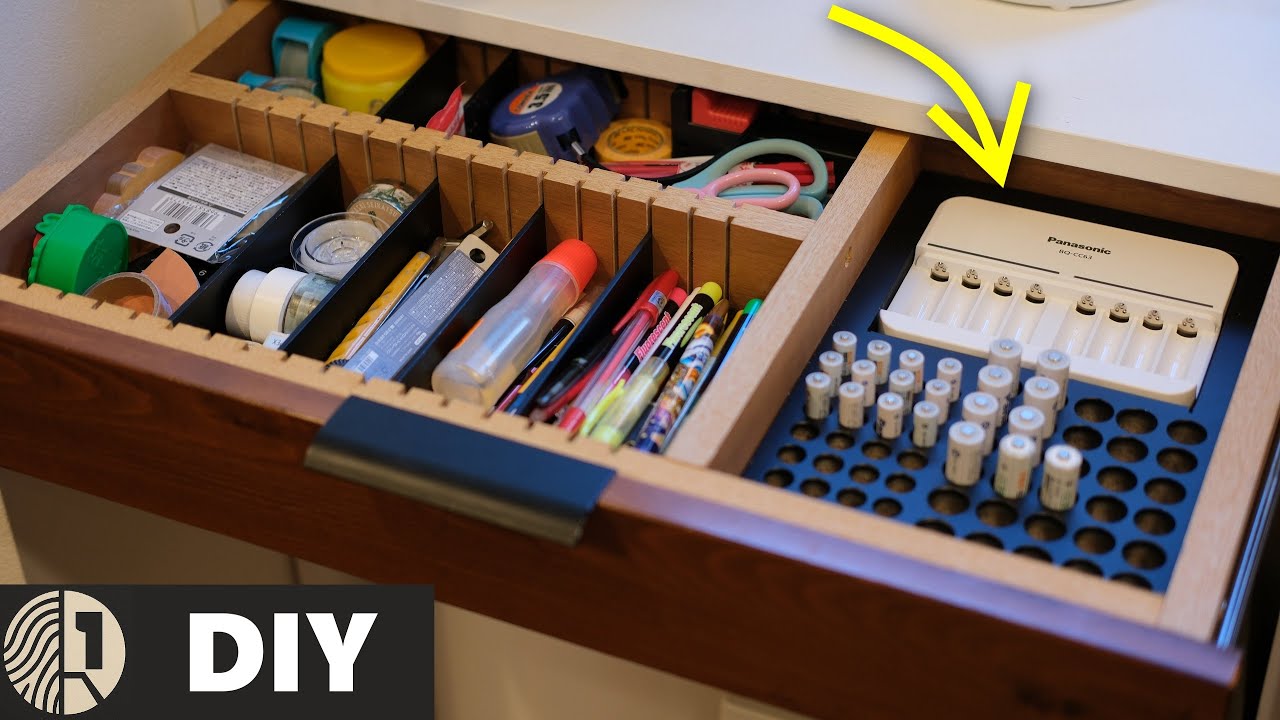 DIYで作るエネループ充電器埋め込み引き出し | 電池迷子問題に終止符を