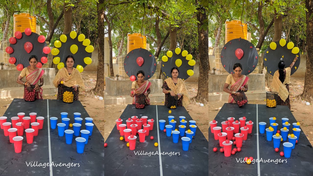Drop the ping pong balls into the water glass challenge|| Village Avengers