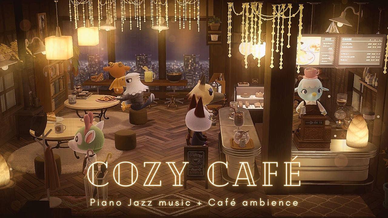 🎧Cozy Café ambience w/ Piano Jazz music▪️Chatters + Fire crackles ☕️