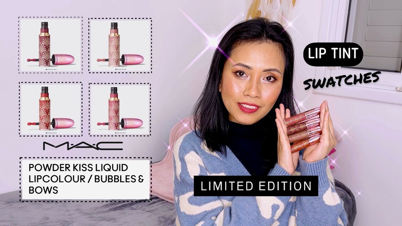 MAC POWDER KISS LIQUID LIP COLOUR SWATCHES │ BUBBLES & BOWS FESTIVE LIMITED EDITION