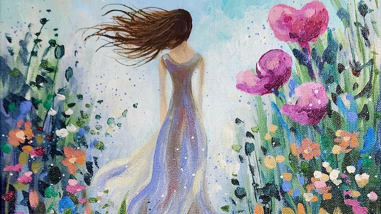 How to Paint a "Girl in Flowers" Beginner Acrylic Painting Tutorial