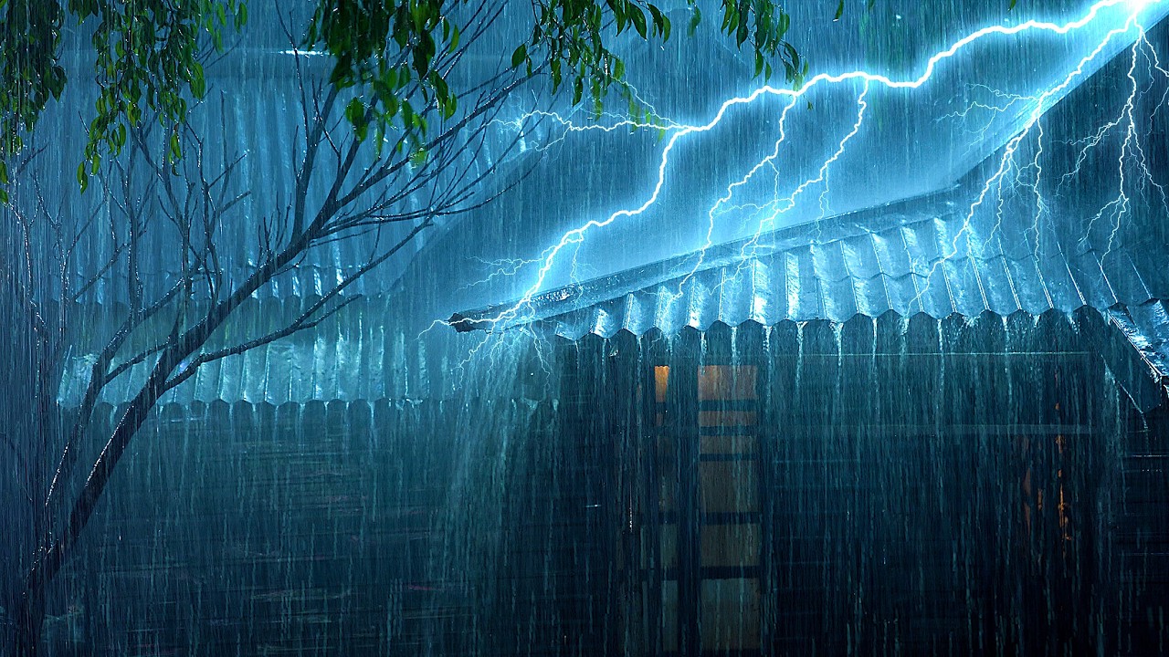 Terrible Stormy Night to Sleep Instantly | Powerful Rainstorm on Iron Roof & Epic Thunder Sounds