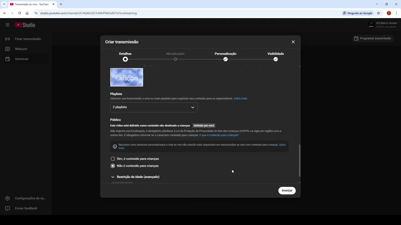 Criando um Link para Live no Youtube