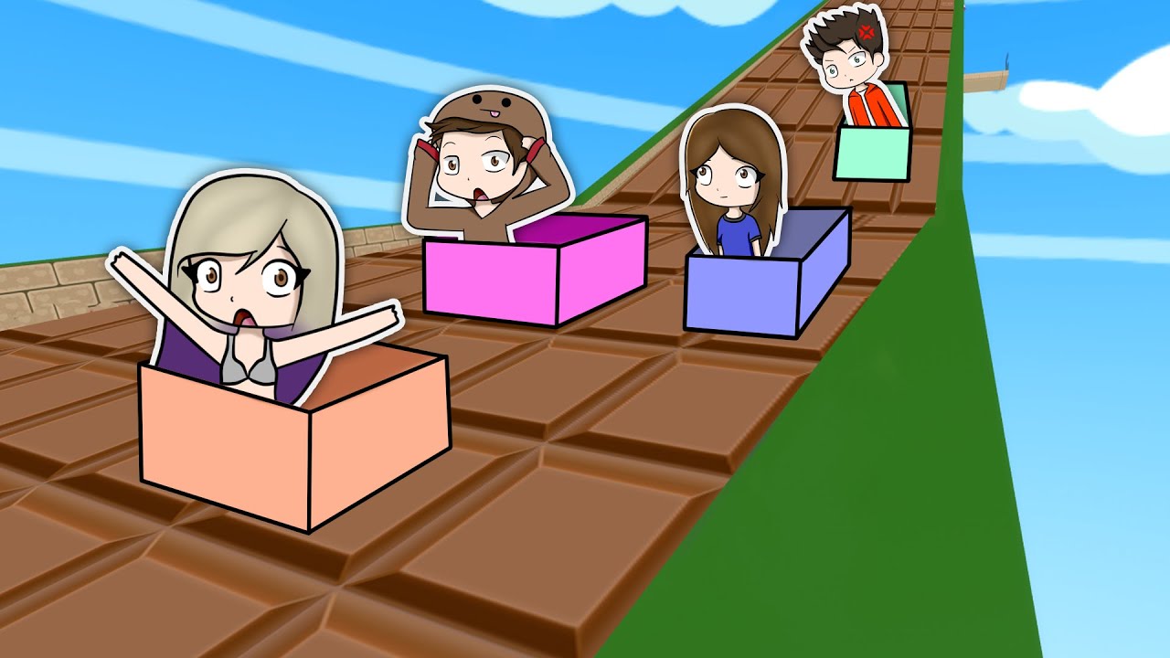 CARRERA DE CAJAS EN EL TOBOGÁN DE CHOCOLATE DE ROBLOX