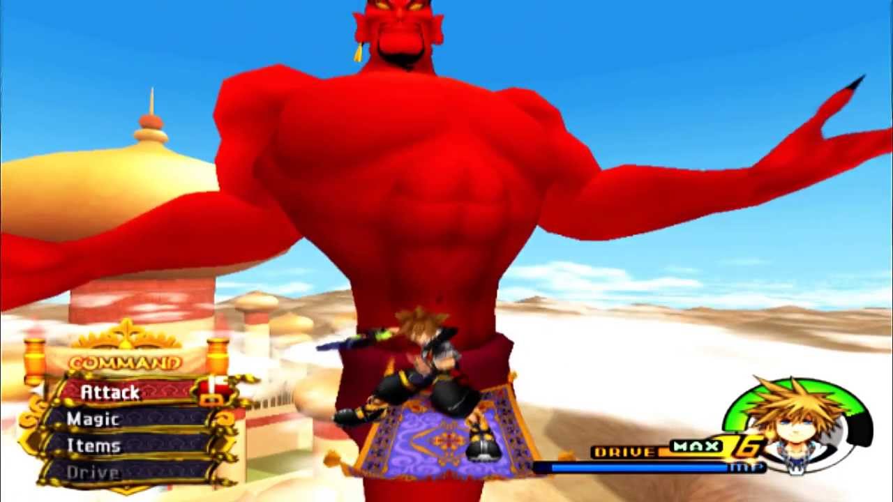 Kingdom Hearts 2 Final Mix HD Genie Jafar Boss Fight(Agrabah#2) Level 1 Critical Mode