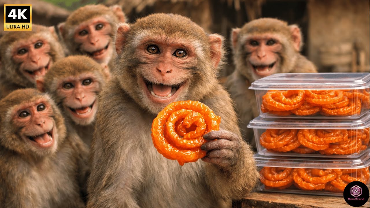 “बंदरों ने गाँव में मिलकर बनाई कुरकुरी जलेबी | Monkeys Made Crispy Jalebi in Village”