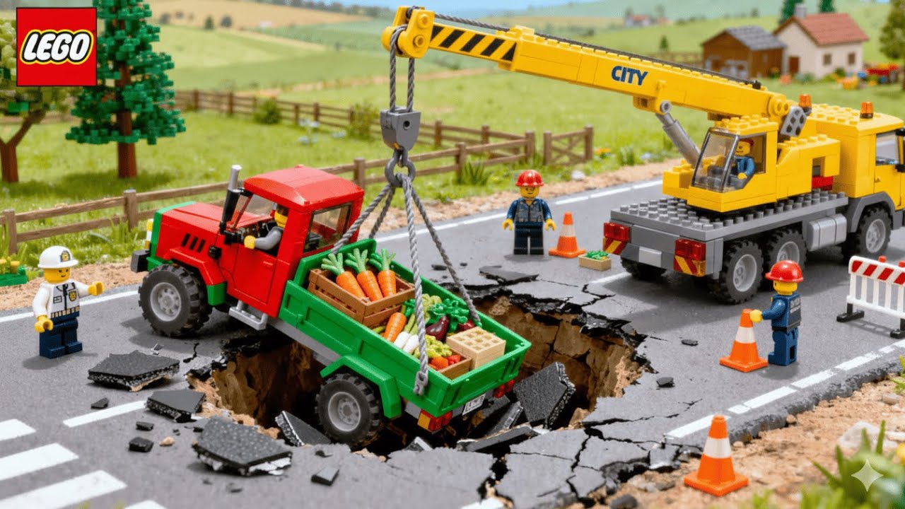 LEGO City Rescue: Saving the Farm Truck & Building a New Road (Stop Motion) 🚚🚧