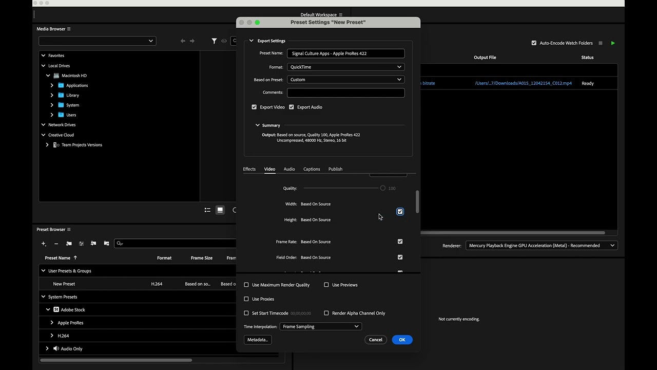 Media Encoder: Convert Apple ProRes 422 for Signal Culture Apps