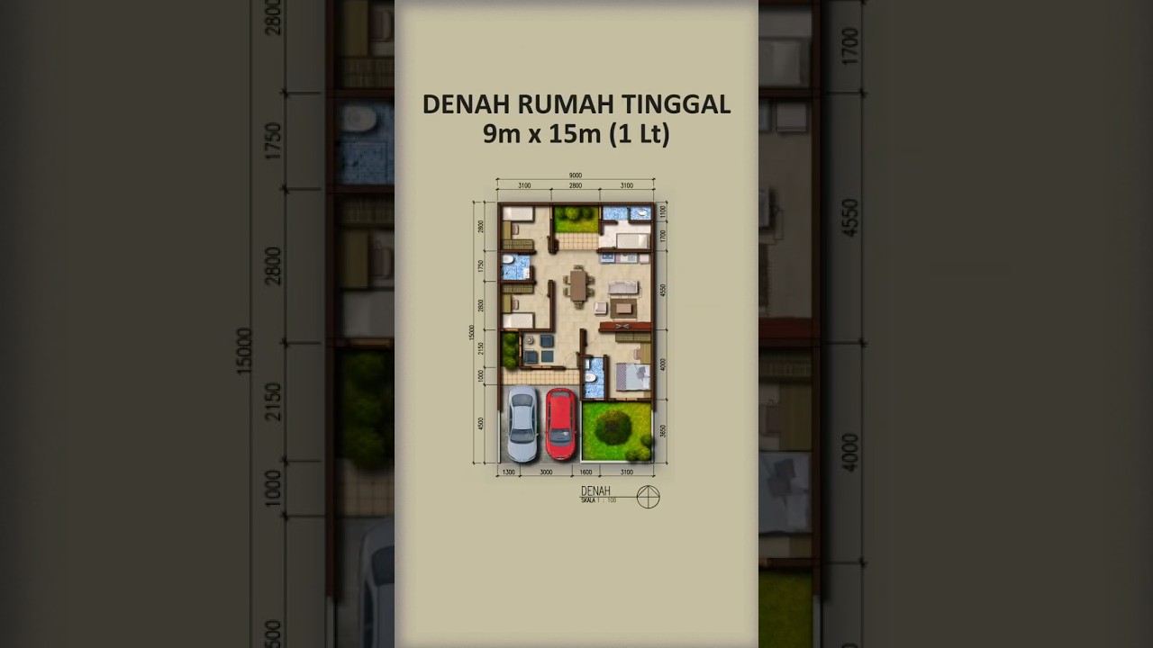 Denah Rumah 9x15 1 Lantai yang Cerdas &mdash; 4 Kamar di Lahan Terbatas! #shorts #denahrumah #desainrumah